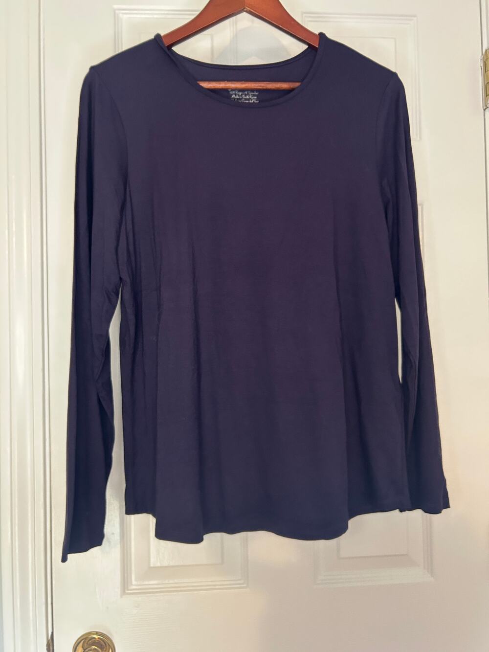 by Chicos Womens Size 2 Navy Long Sleeve Crewneck Stretch Rayon Blend Top